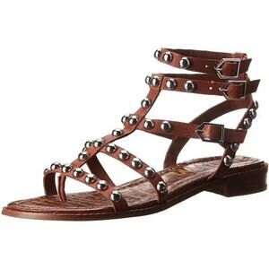 Sam Edelman Eavan Beaded Stud Sandal Brown Cage Gladiator Silver Metal Thong 7.5